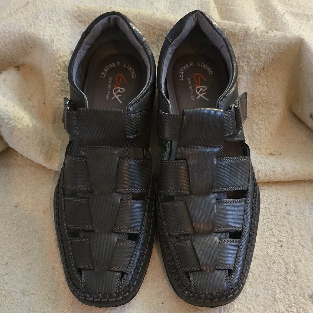 Mens GBX Dark Grey Leather Sandles